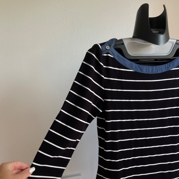 Tommy Hilfiger Black White Striped Bateau Neck Bodycon Dress Size s - Picture 2 of 6